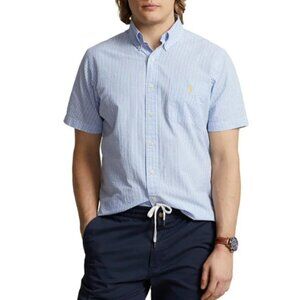 Ralph Lauren Short Sleeve Stripe Seersucker Shirt Button Up Classic Fit - XL